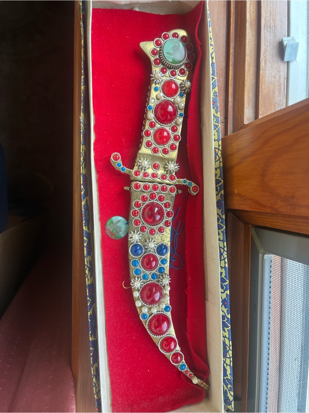 Turkish Decorative Red and Blue Jeweled Dagger Accessory